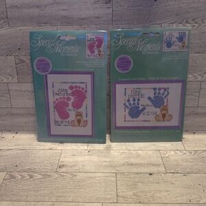 Janlynn Baby Footprint Handprint Counted Cross Stitch Kit Boy‎ Girl Announcement